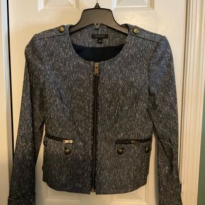 Ann Taylor Blue Tweed Jacket with Gold Accents